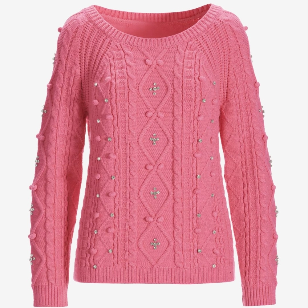 Boston Proper Pink Rhinestone Sweater - Picture 2 of 10